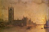 Houses Wall Art - Westminister Abbey, The Houses of Parliament with the Construction of Wesminister Bridge